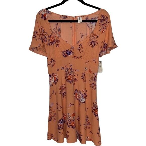 Abound Coral Floral Mini Dress Small NWT – V-Neck Skater Summer - Picture 1 of 4